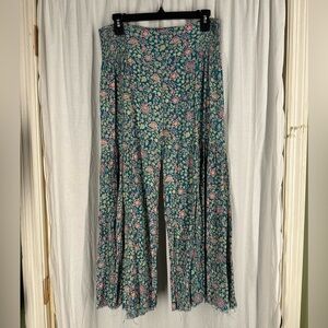 Free People Floral Wide Leg Pants - Blue and Pink